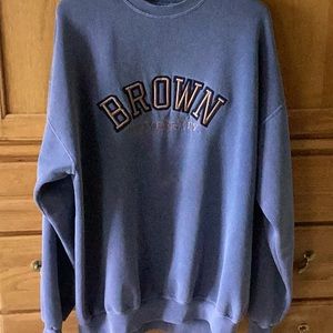 Vintage Brown University sweatshirt in faded blue with machine monogram letters